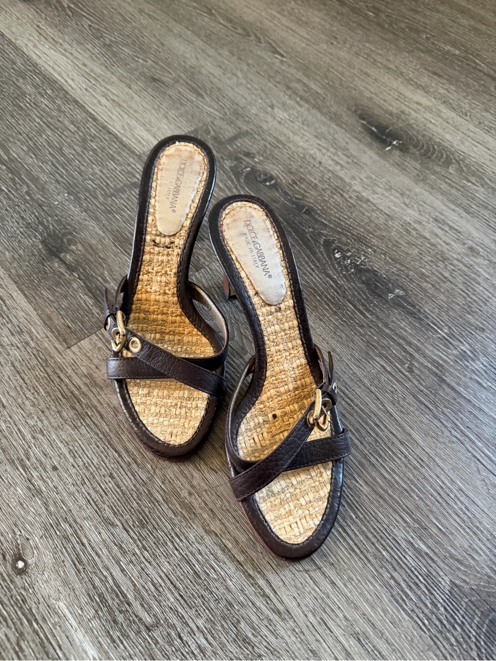 Dolce & Gabbana Brown Leather Strappy Heeled Sandals with Gold Buckle - Picture 8 of 9